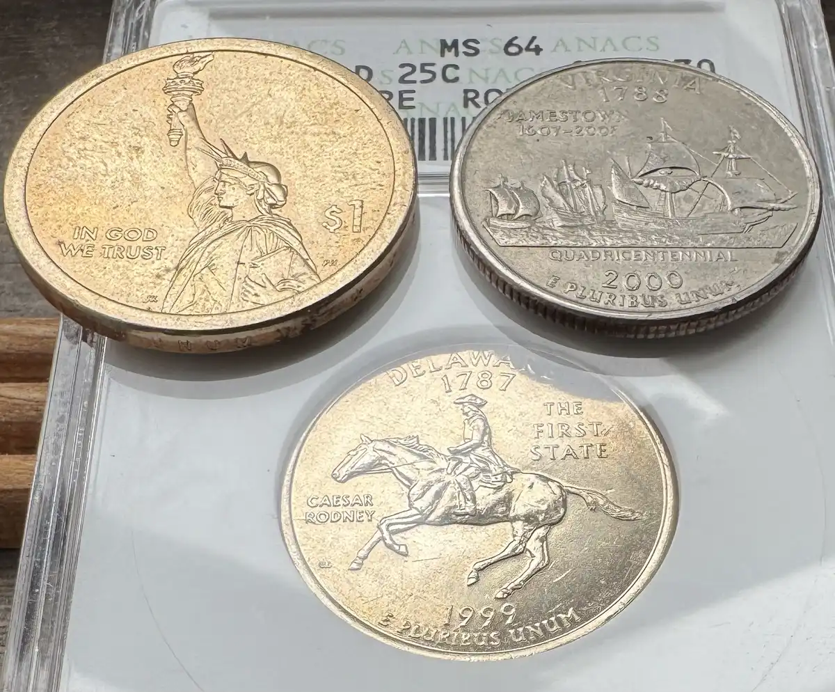Uncirculated-1999-D-Delaware-Rotated-Dies-But-The-Yellow-Color.